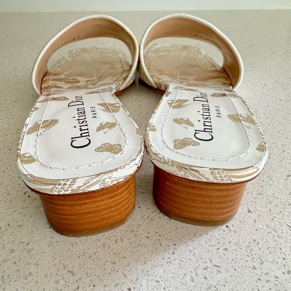 SOLD Christian Dior Dway Heeled Slides EU 37 US 7 White and Gold - Picture 6 of 10